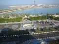  Morning view from hotel window. Beach club in front, Breakwater/Marina Mall behind.